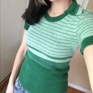 CUTE Vintage Retro Green Collar Sweater Top Small